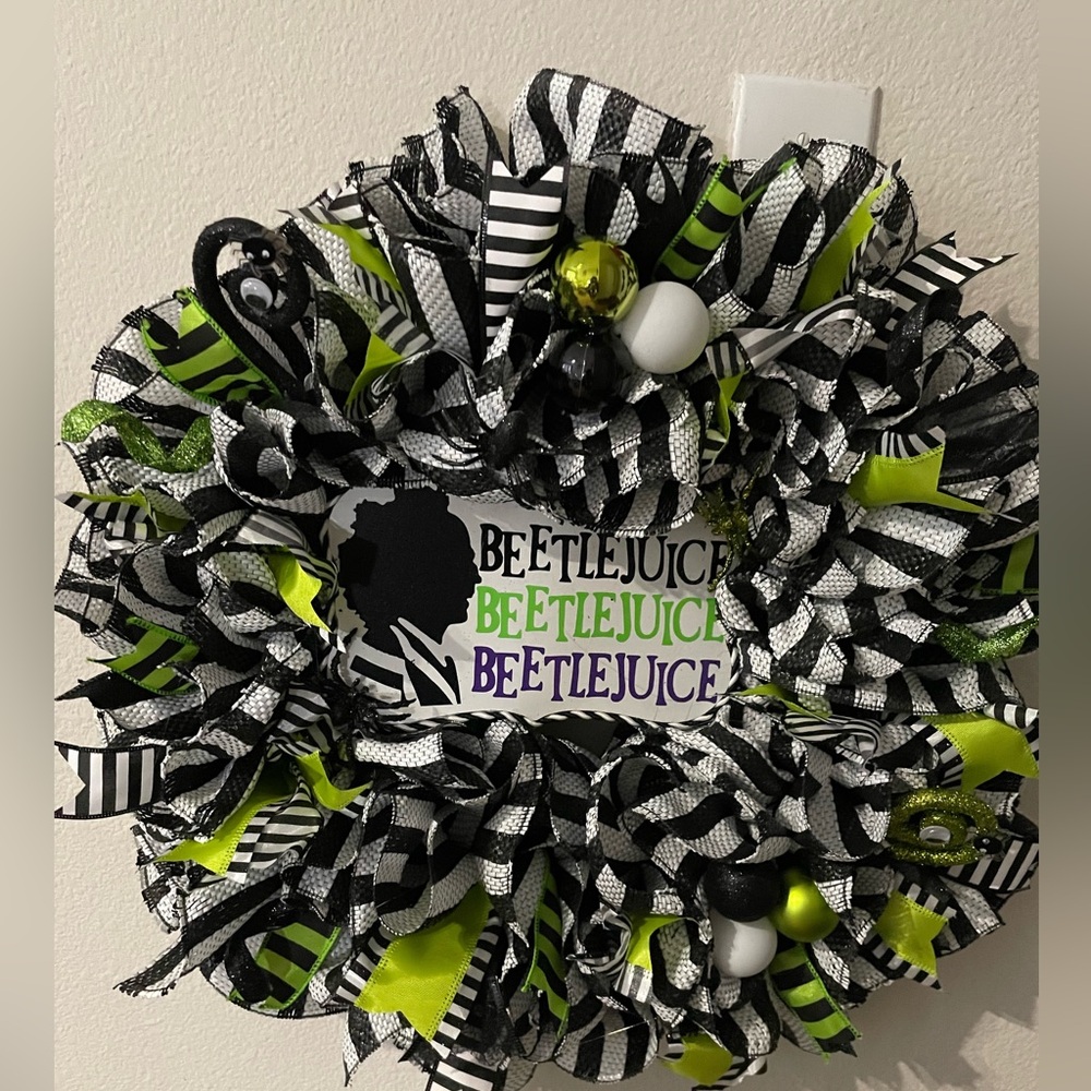 Black and White Beetlejuice Wreath